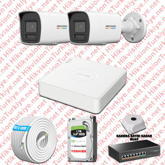 Hikvision 02 İp Kameralı 4mp Colorvu Dahili Mikrofon Seti